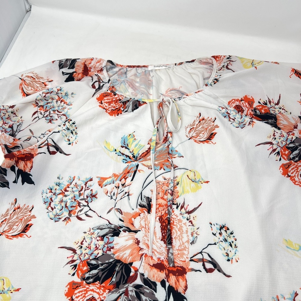 SimpleFun Floral Shirt Short Sleeve Women's Size 2XL Partially Lined